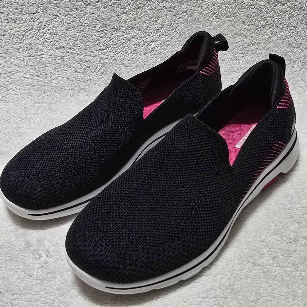 Skechers GoWalk 5 Prized Women's Sz 10 Sneakers Black Pink Slip On Walking Shoes